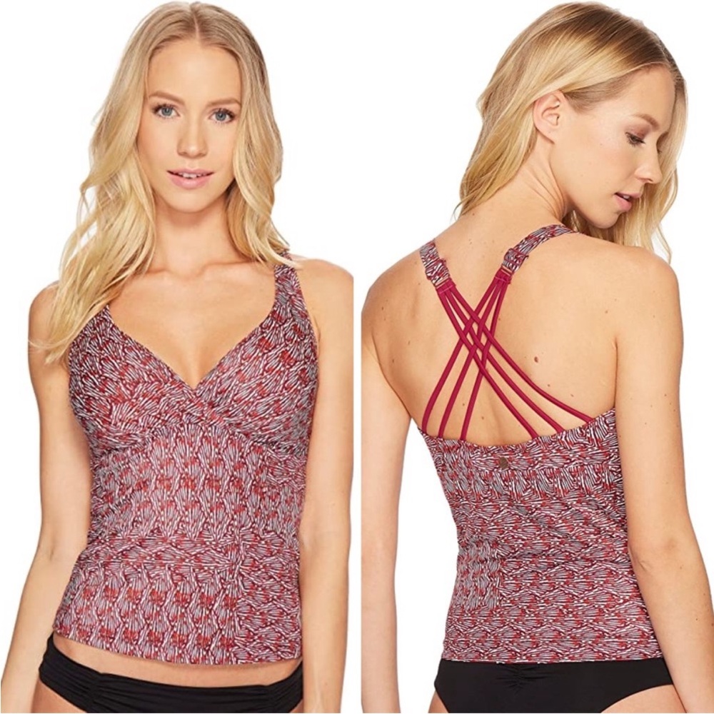 Prana Kayana Tankini Top Pomegranate Seashells Swimsuit Top 34D S New